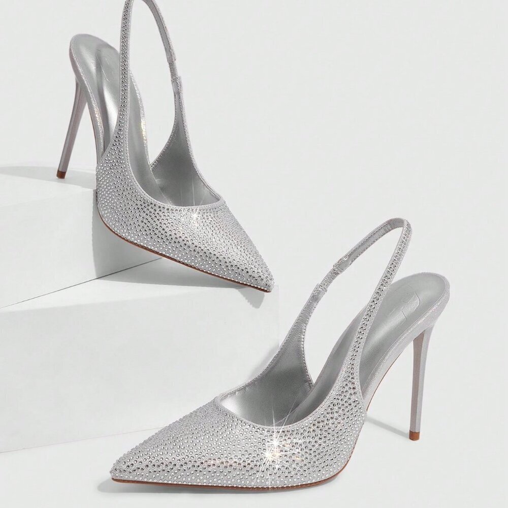 Silver Sexy Elegant Women's Rhinestone Pumps - Picture 6 of 10